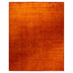 Contemporary Overdyed Hand Knotted Wool Orange Area Rug