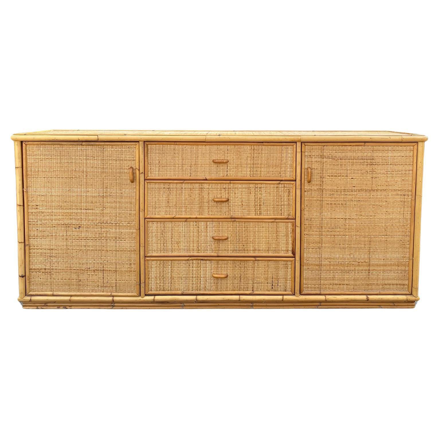Bamboo and Rattan Sideboard, Italy 70s For Sale
