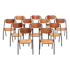 Vintage Large of Twelve Dutch Chairs with Black Tubular Frame 