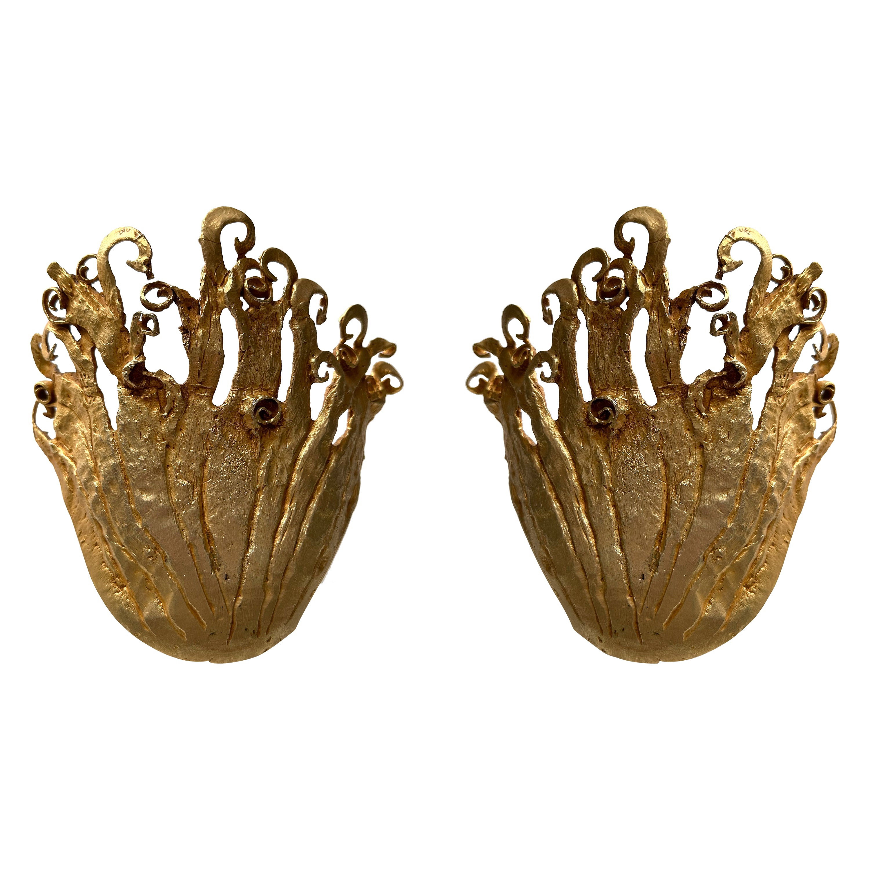 Pair of Gilt Metal Sconces by Fondica, France, 1990s For Sale