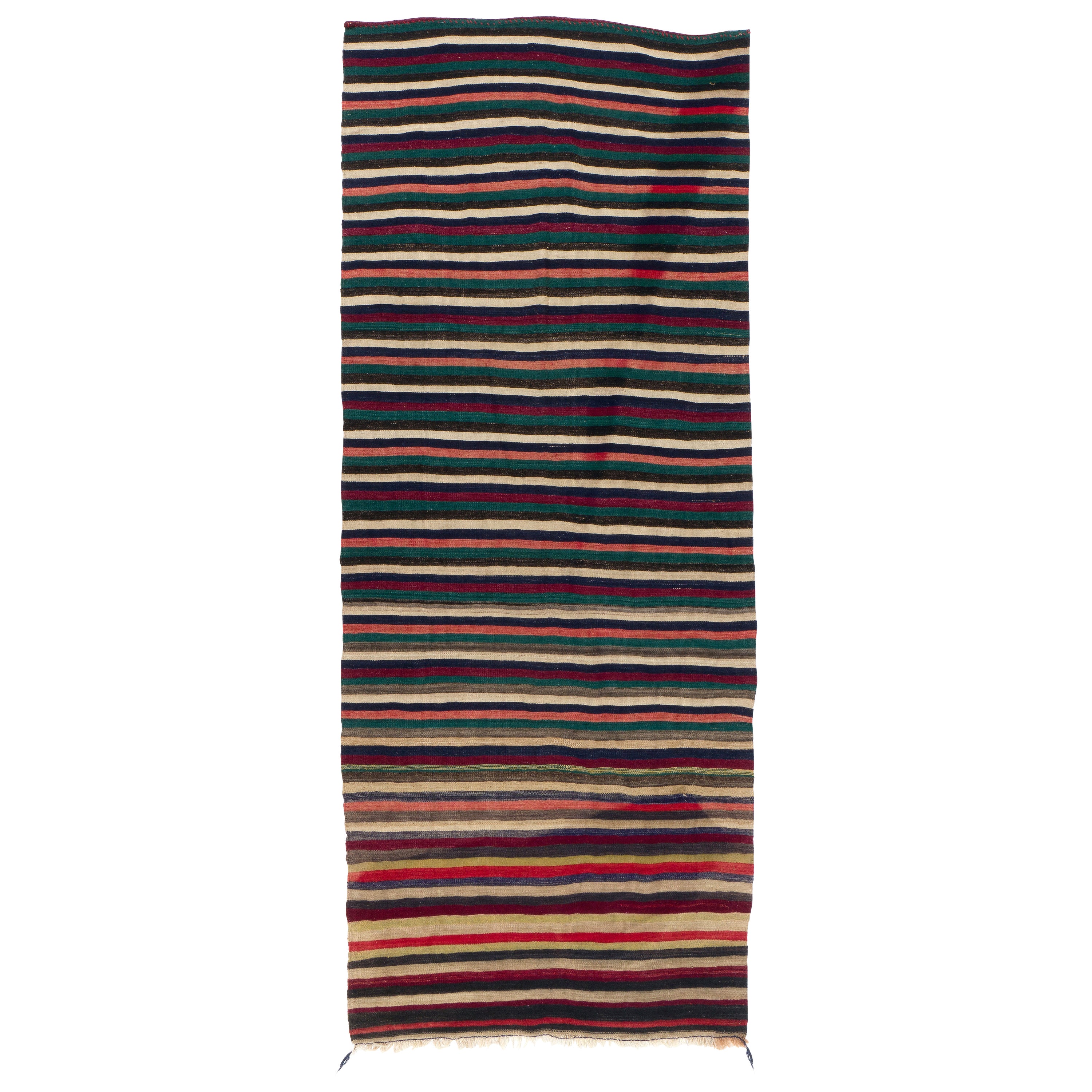 4.7x11.8 Ft Runner Kilim in Multicolor Stripe Pattern, Hand-Woven Turkish Rug For Sale