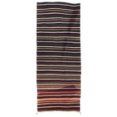 Vintage 4.7x11.8 Ft Runner Kilim in Multicolor Stripe Pattern, Hand-Woven Turkish Rug