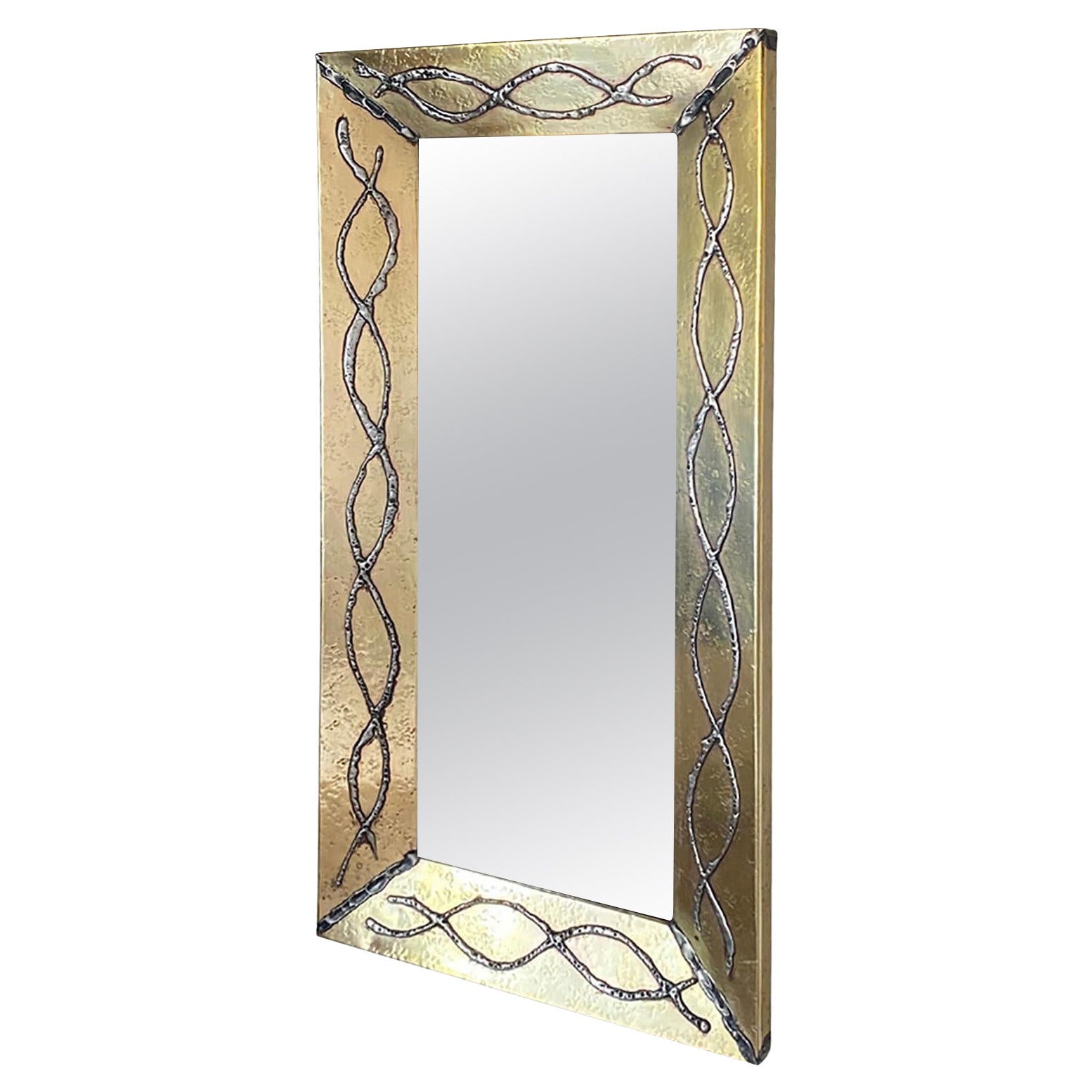 Mirror in Brass France 1970 Vintage Acid brass Patina For Sale