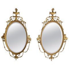 Friedman Brothers, English Regency Style, Oval Wall Mirrors, Giltwood, Gesso