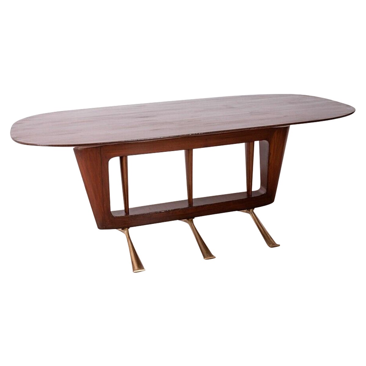Table vintage en laiton et bois des années 1950 conçue par Melchiorre Bega en vente