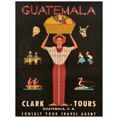 Origi1nal Retro Travel Advertising Poster Guatemala Clark Tours Midcentury Art
