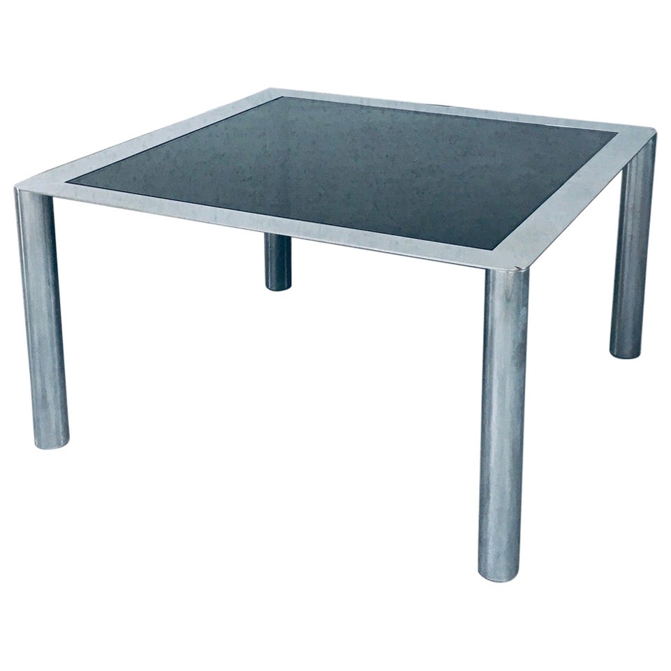 Smoked Glass & Chromed Steel Square Dining Table by Sergio Mazza for Cinova For Sale