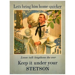Cartel Publicitario Original Vintage Guárdalo Bajo Tu Stetson Tráelo a Casa