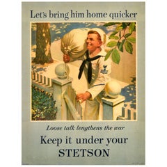 Original Vintage-Werbeplakat „ Keep It Under Your Stetson“, „bring him Home“, Vintage