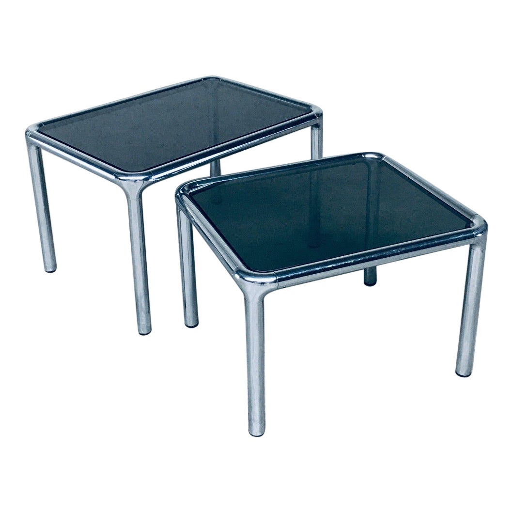 Chrome & Smoked Glass Nesting Tables by Etienne Fermigier, France 1970's For Sale