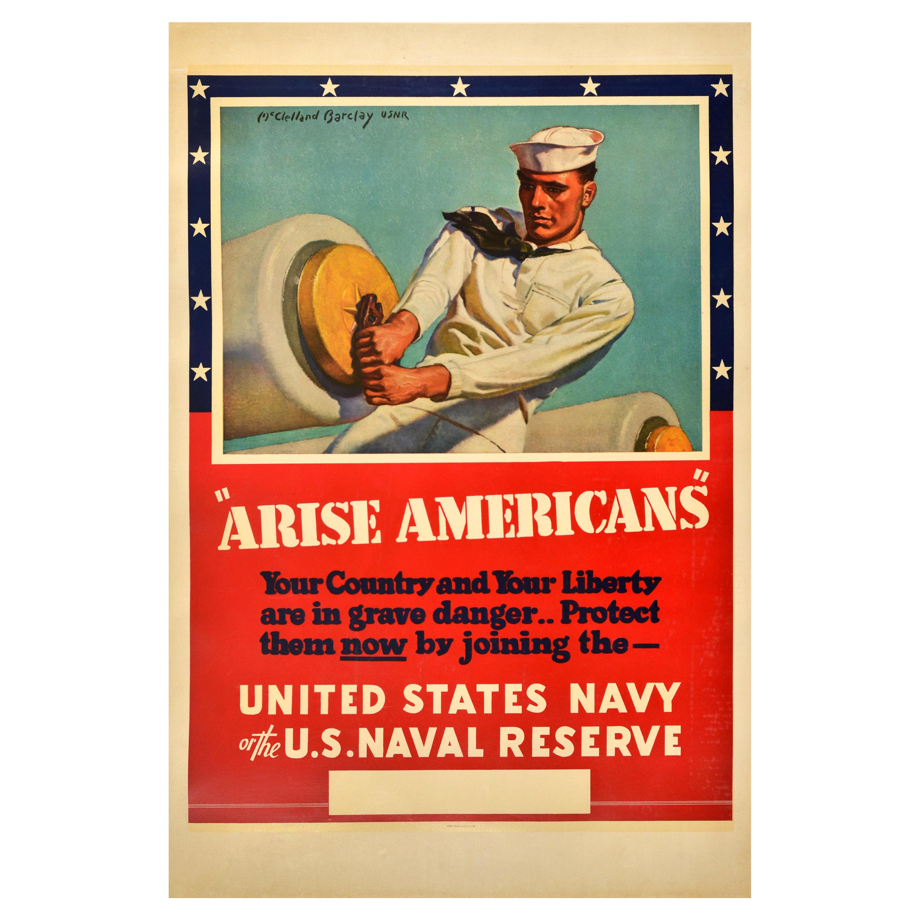 Affiche de propagande de guerre originale vintage « US Navy Reserve Arise America »