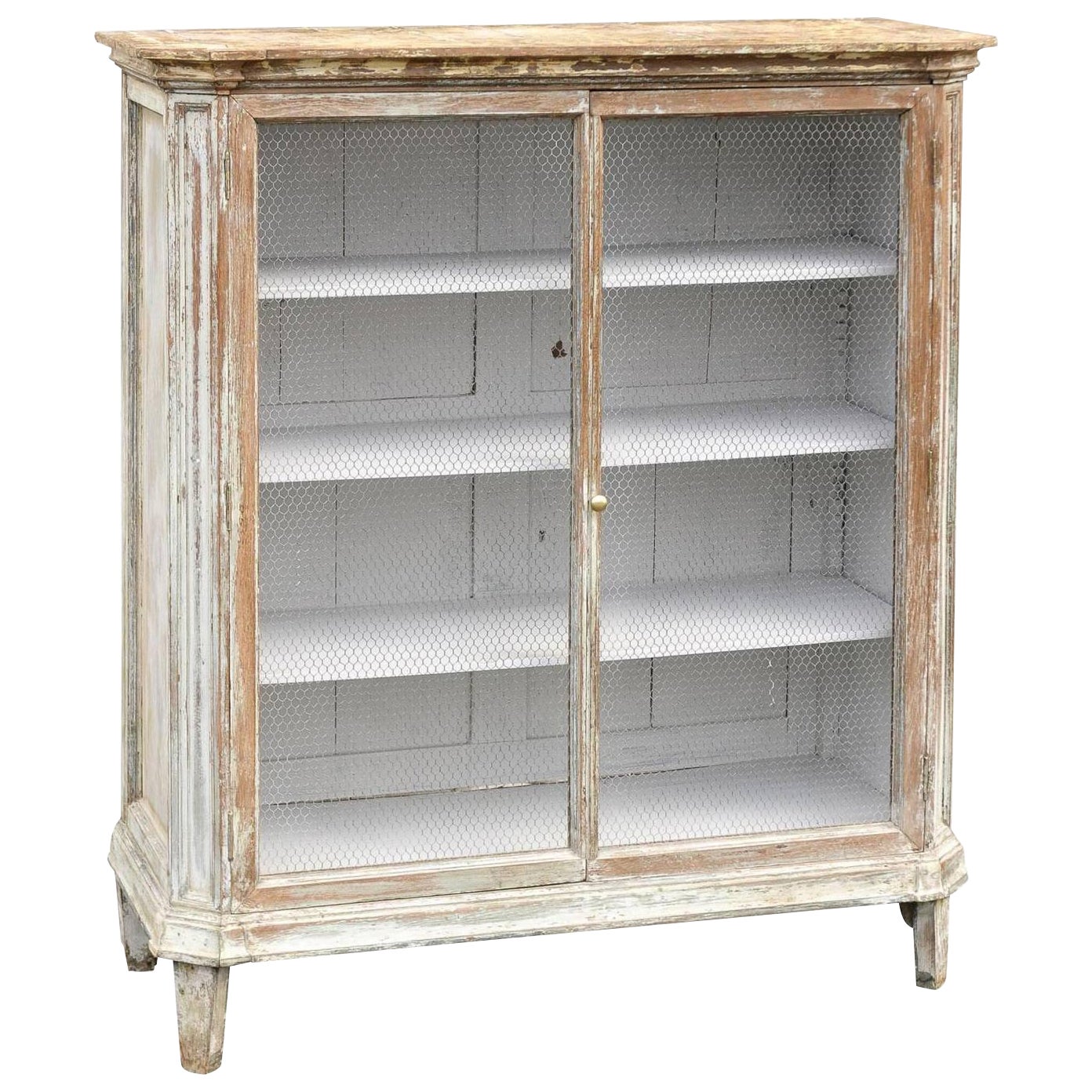 French Mid-19th Century Painted Cabinet with Chicken Wire Doors For Sale