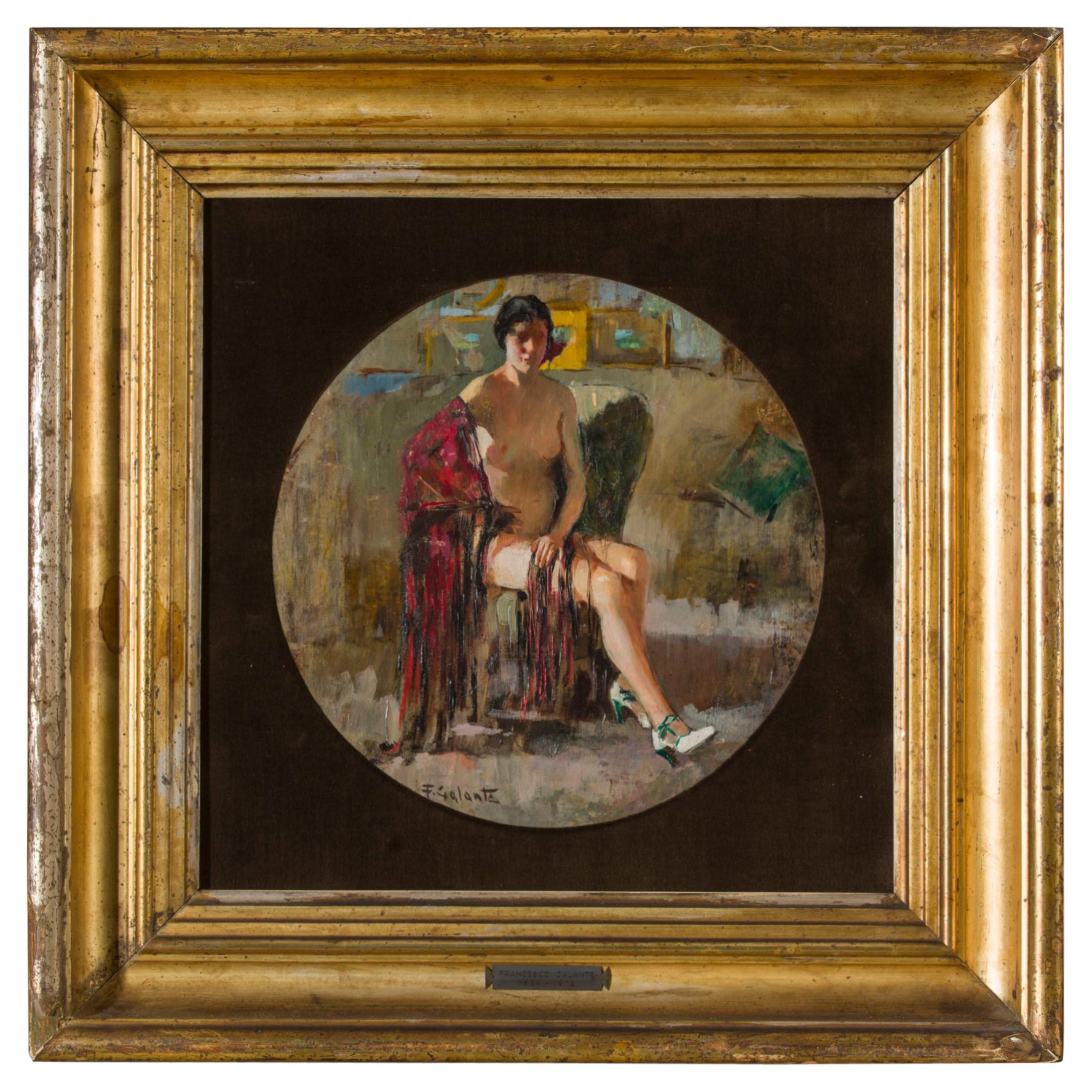 1930 Francesco Galante Pintura Desnudo de Mujer