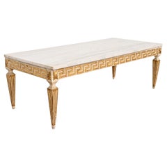 Versace Style Italian Neoclassical Marble Top Greek Key Cocktail Table