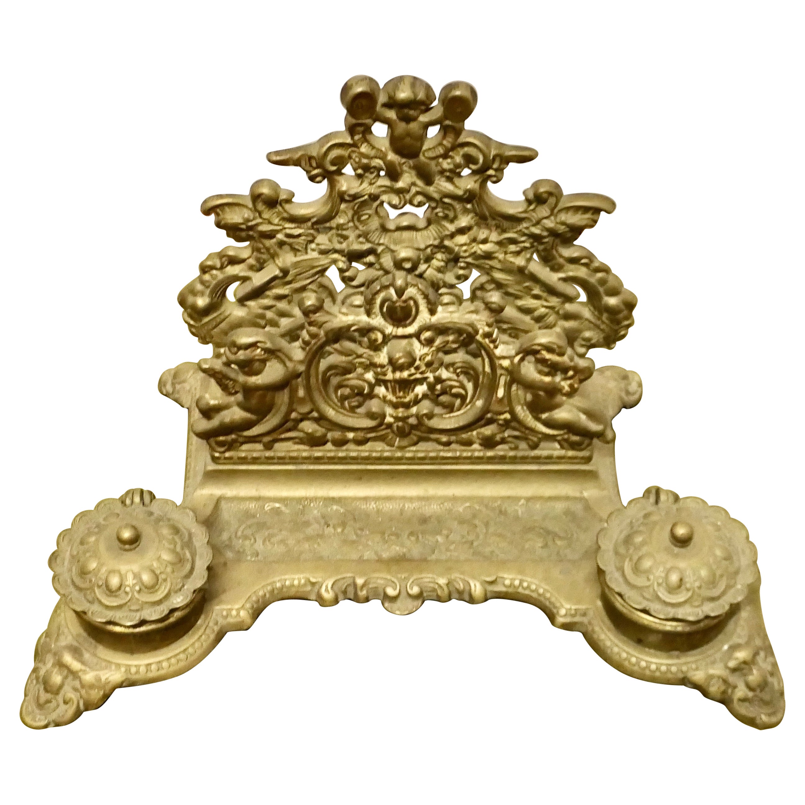 Baroque Style Putti Letter Rack with 2 Inkwells  This is a very grand desk top i