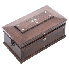 Antique 19th Century Rosewood Tea Caddy with Mother of Pearl Inlay