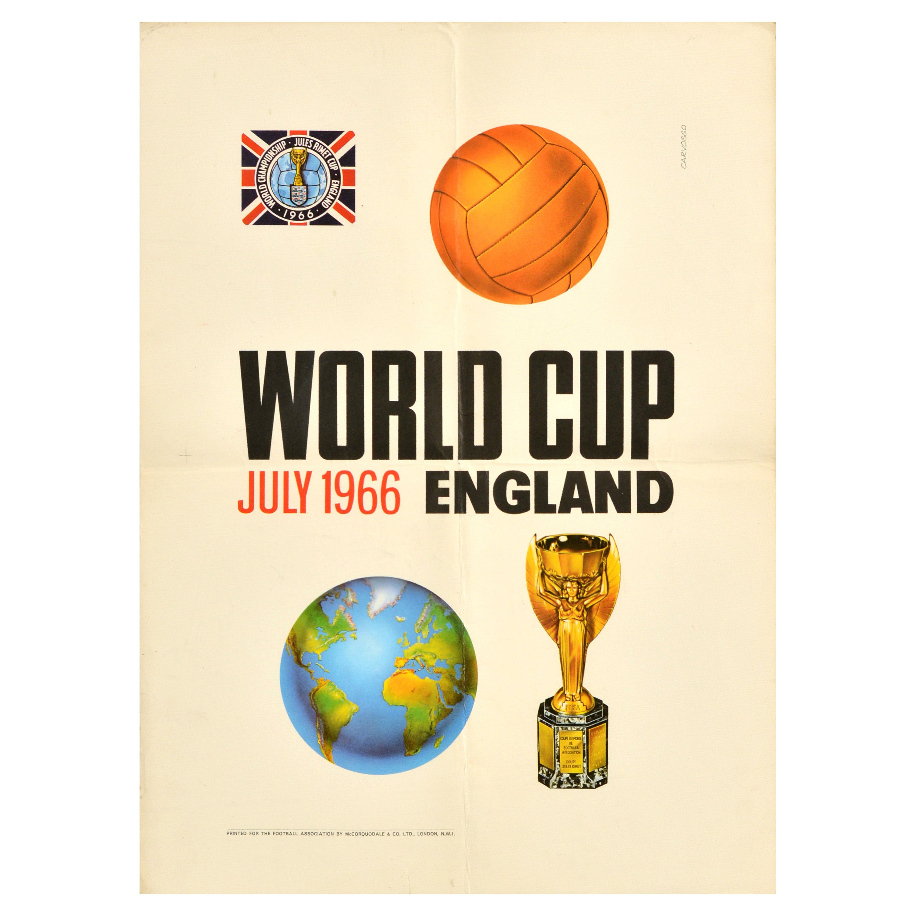 Original Vintage Sport Poster World Cup 1966 England Football Championship FIFA
