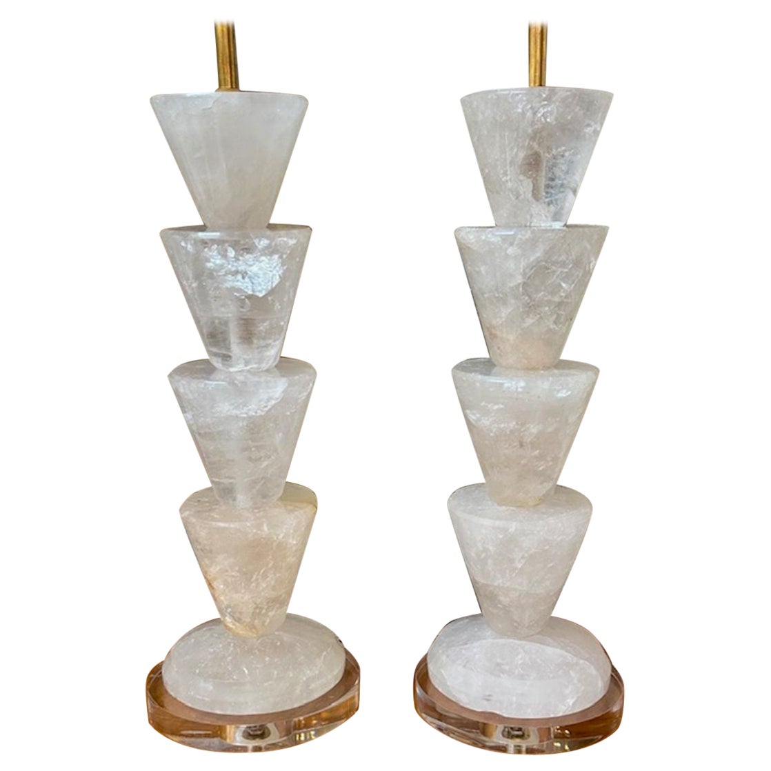 Pair of Rock Crystal Lamps For Sale