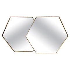 Paire de miroirs hexagonaux italiens en laiton