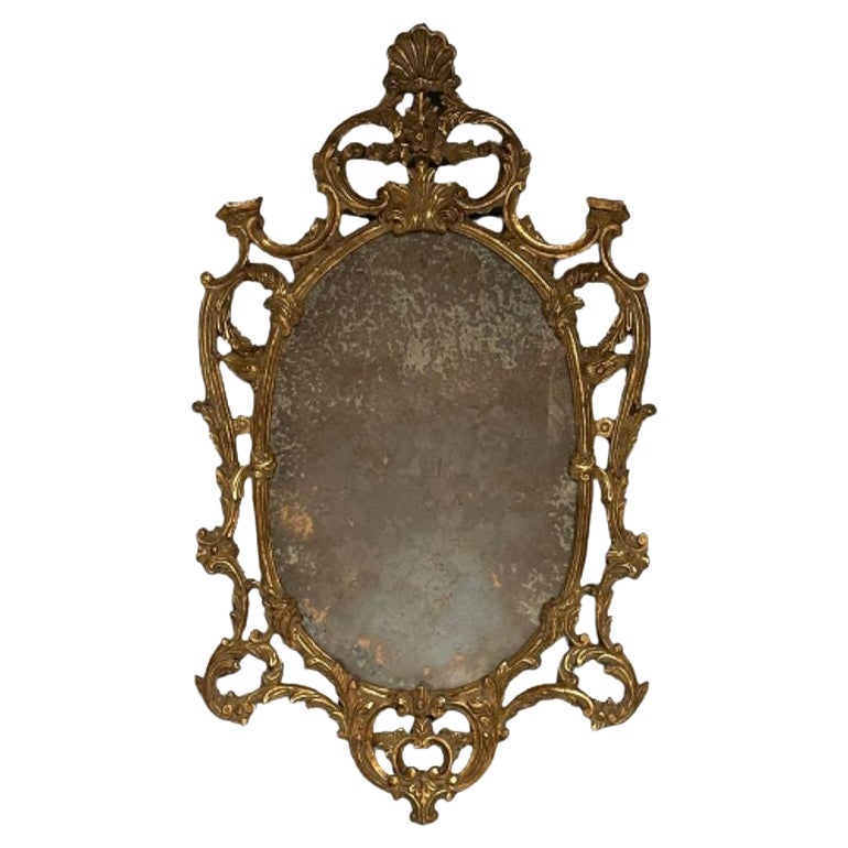Italian Rococo Giltwood Wall or Console Mirror, Distressed For Sale