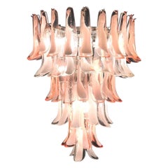 Vintage Sumptuous Pink and White Petal Murano Glass Chandelier, Italy, 1980s