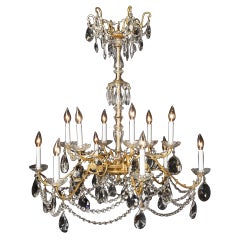 Used French Louis XVI Bronze and Crystal Chandelier with Crystal Stem, Pair Available