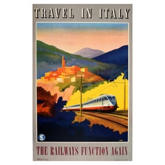 Original Retro Train Poster Travel Italy Italian State Railways Function Again