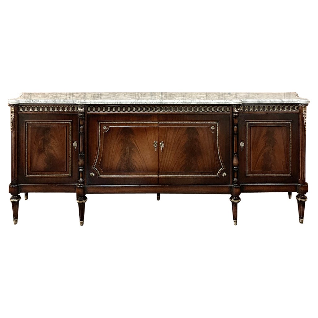 Grand Antique French Louis XVI Mahogany Buffet with Carrara Marble For Sale