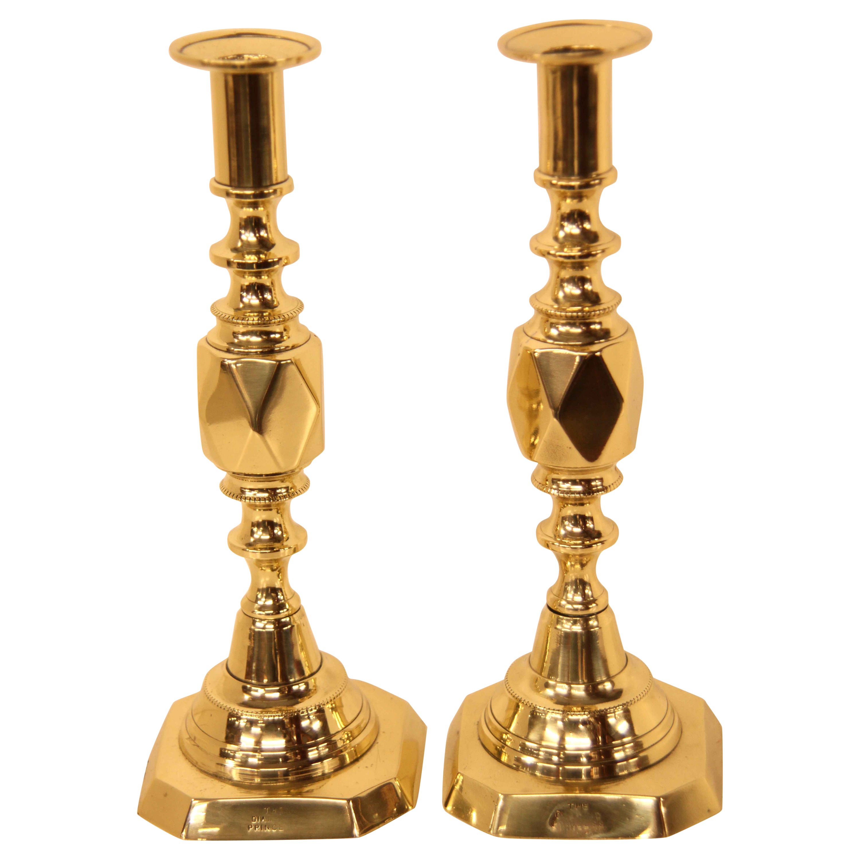 Pair of English Brass ''The Diamond Princess'' Candlesticks