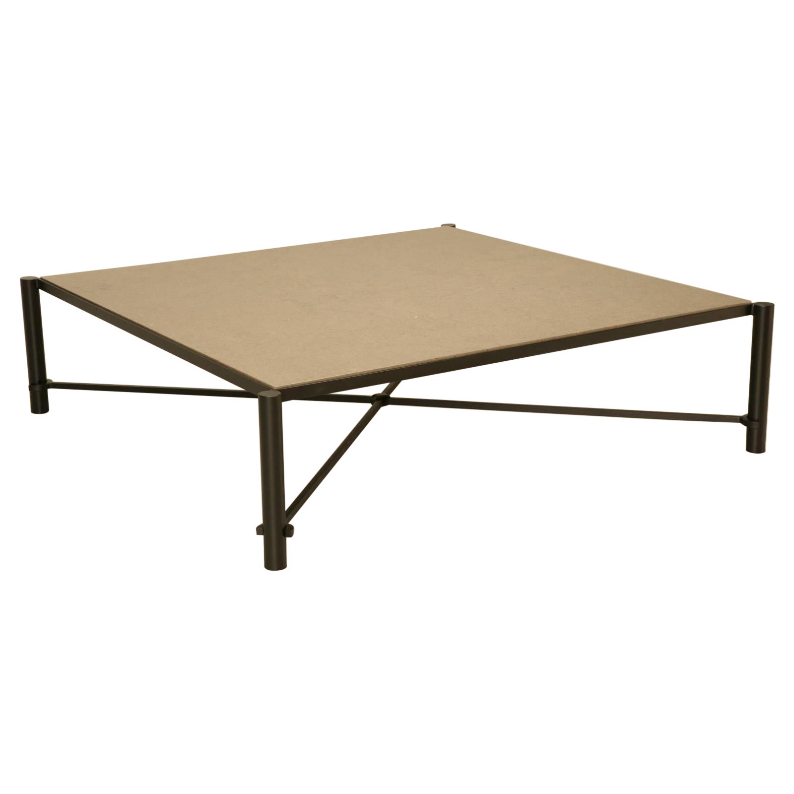 Mid-Century Modern Steel & Stone Coffee Table Custom Built to Order in Chicago  For Sale