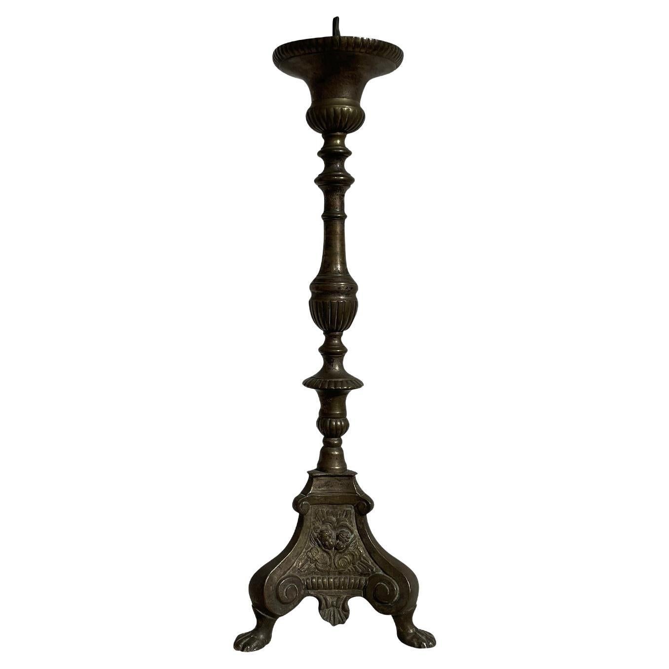 18th Century Italian Bronze Altar Candle Holder - Antique Single Stick For Sale