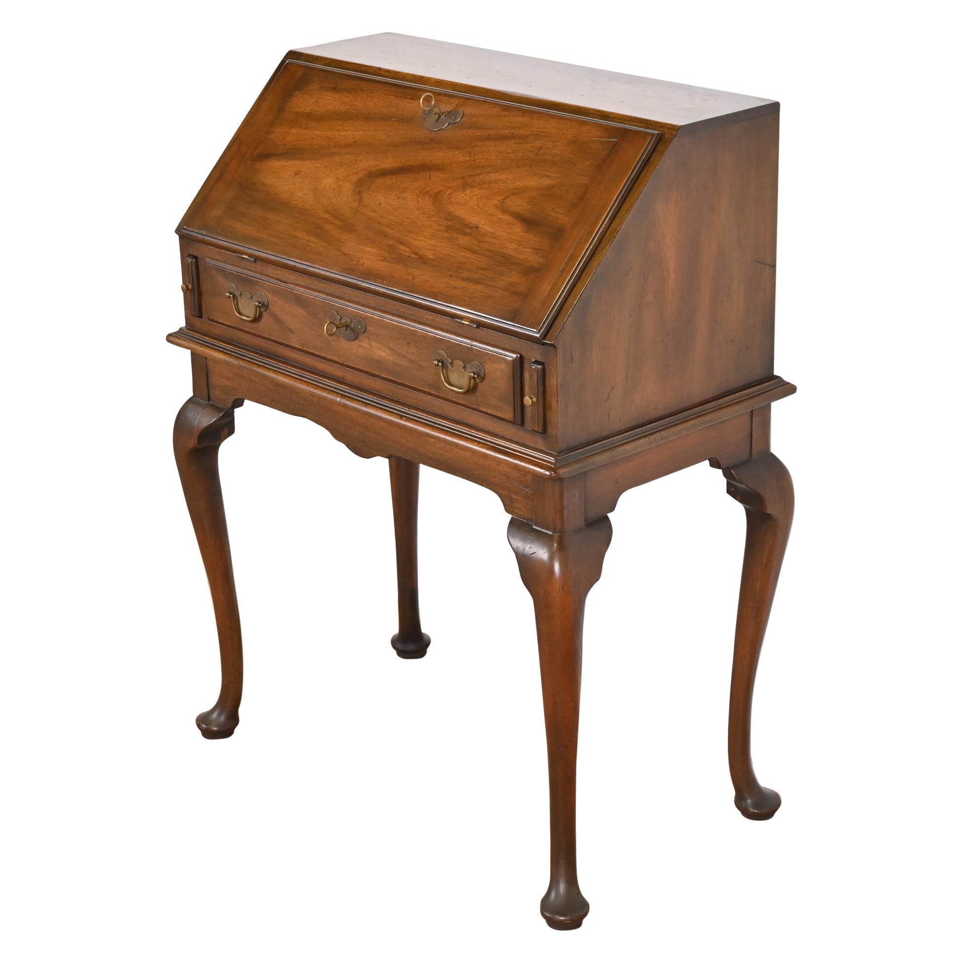 Henkel Harris Queen Anne Lady Astor Solid Mahogany Slant Front Writing Desk For Sale