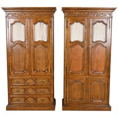 Baker Furniture French Provincial Louis XV Oak Armoire Dressers or Linen Presses