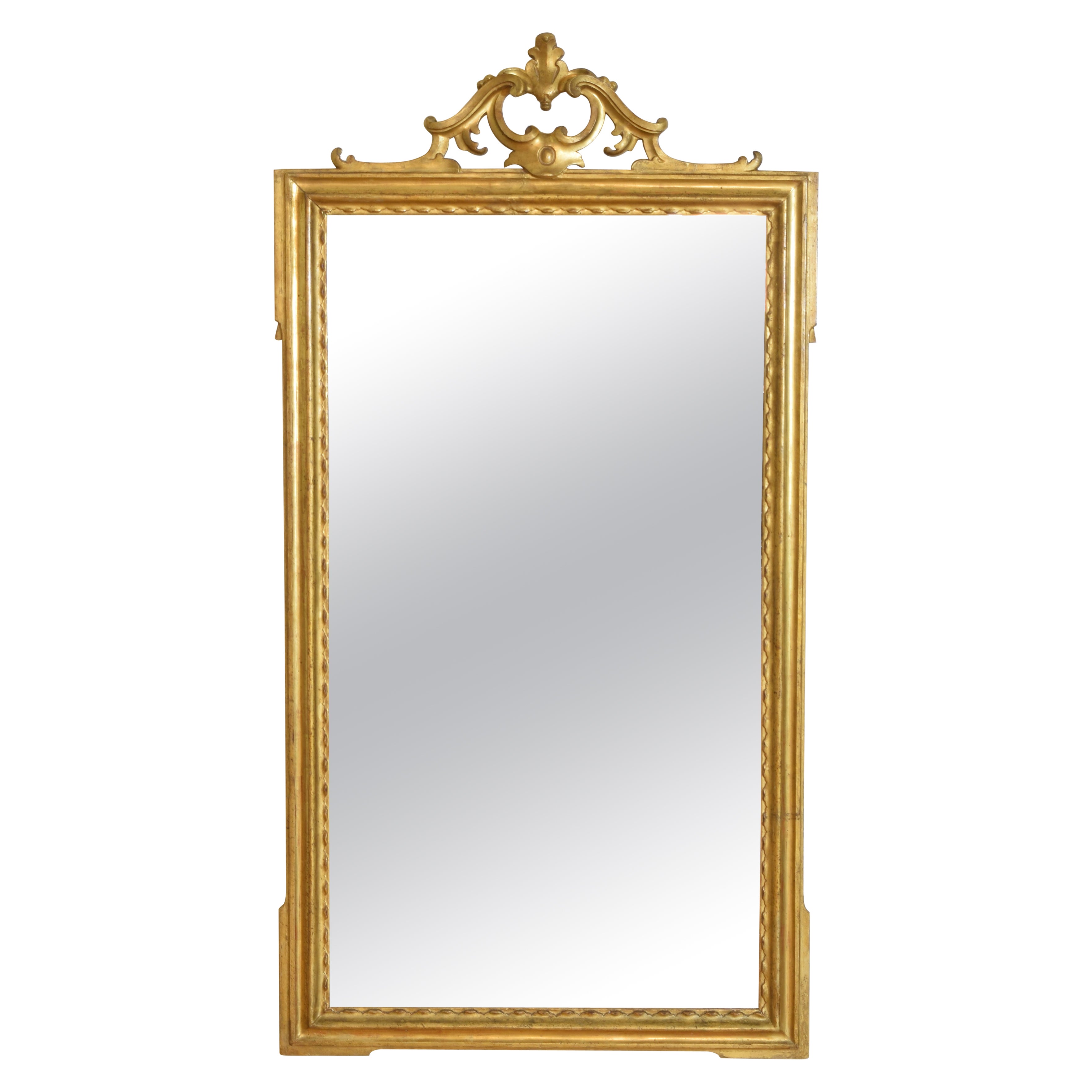 Italian, Bologna, Early Neoclassic Carved Giltwood Vertical Mirror, ca. 1785 For Sale