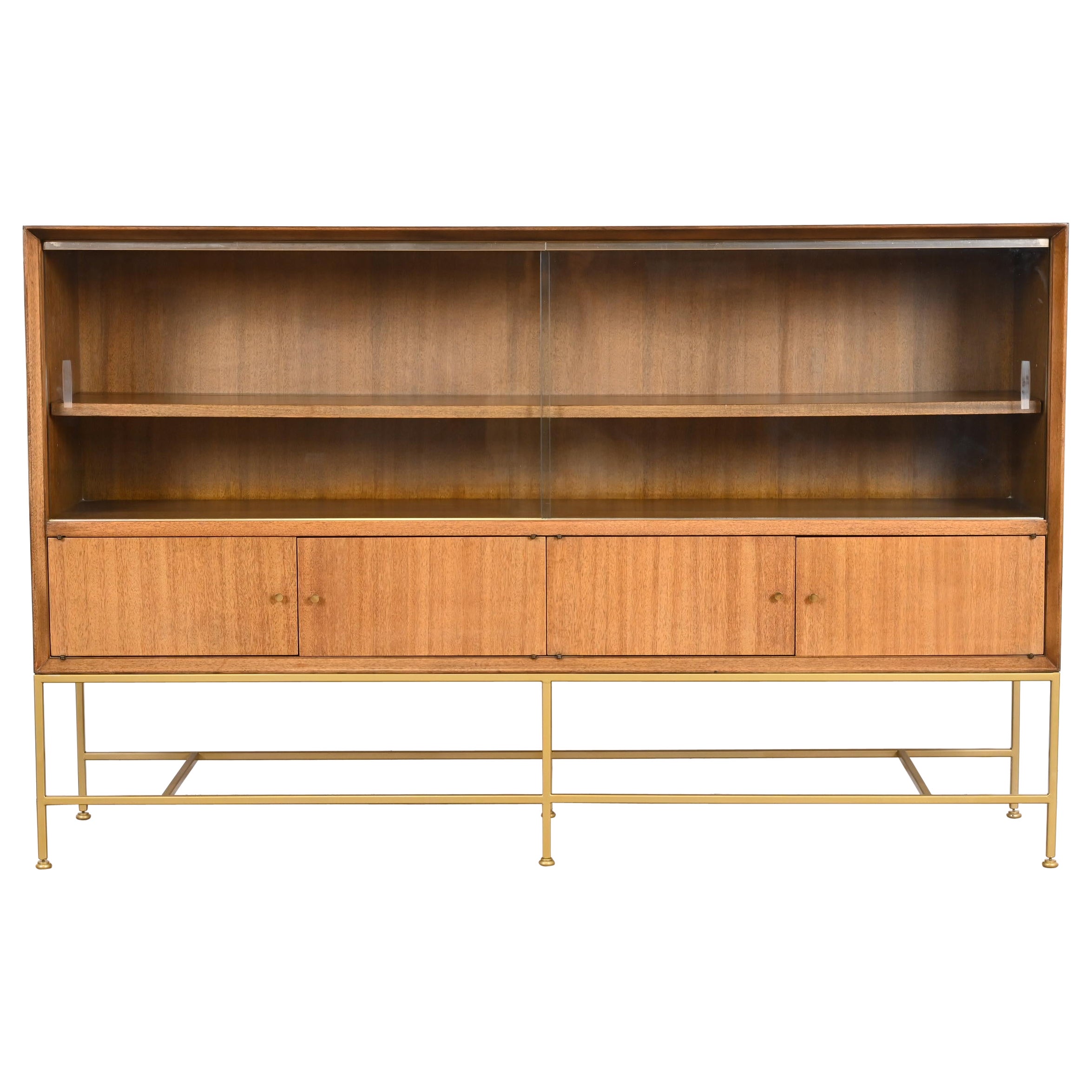 Paul McCobb Irwin Collection Mahogany and Brass Bookcase or Bar Cabinet, 1950s