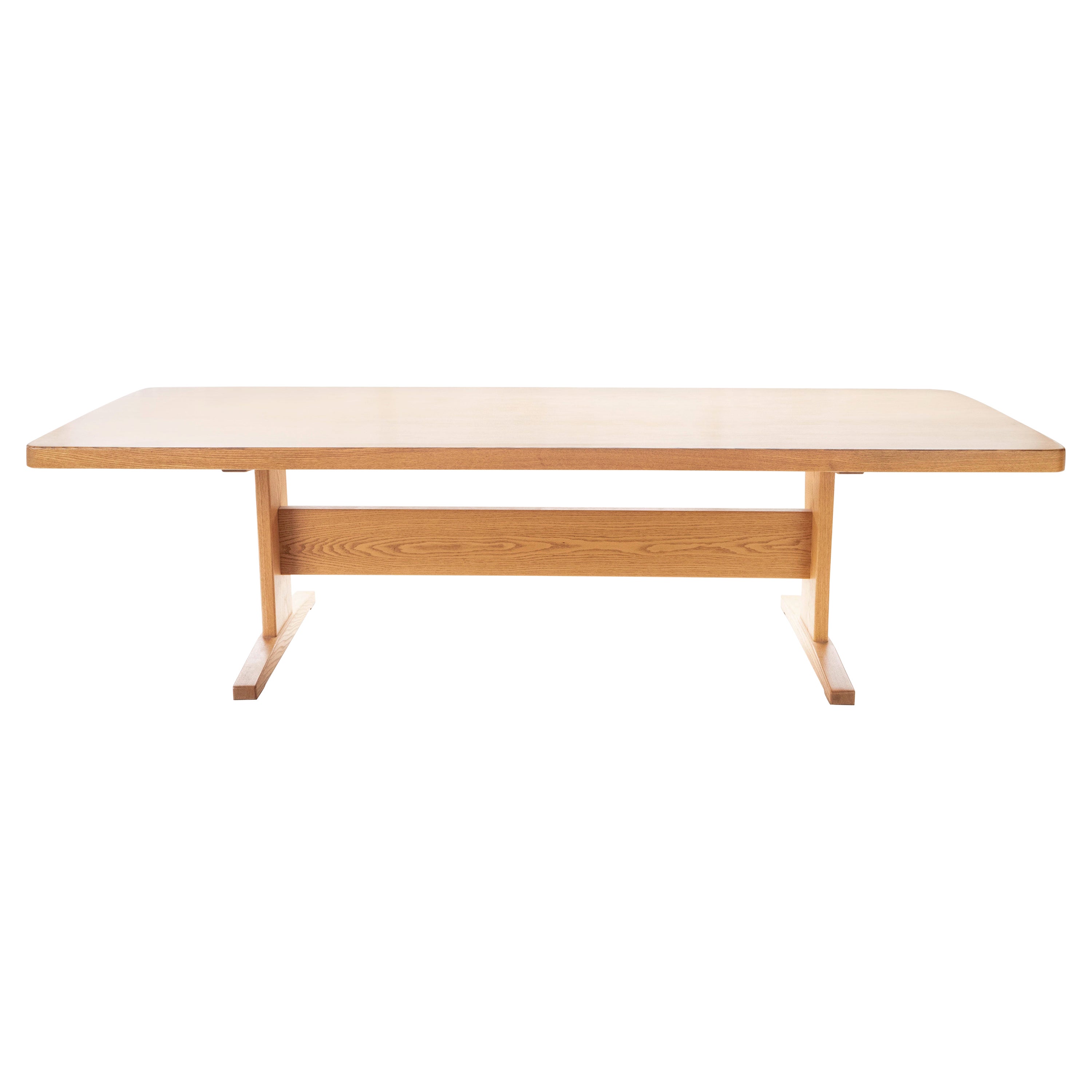 Solid Oak Postmodern Trestle Dining / Conference Extra Large Table, Circa 1980's For Sale