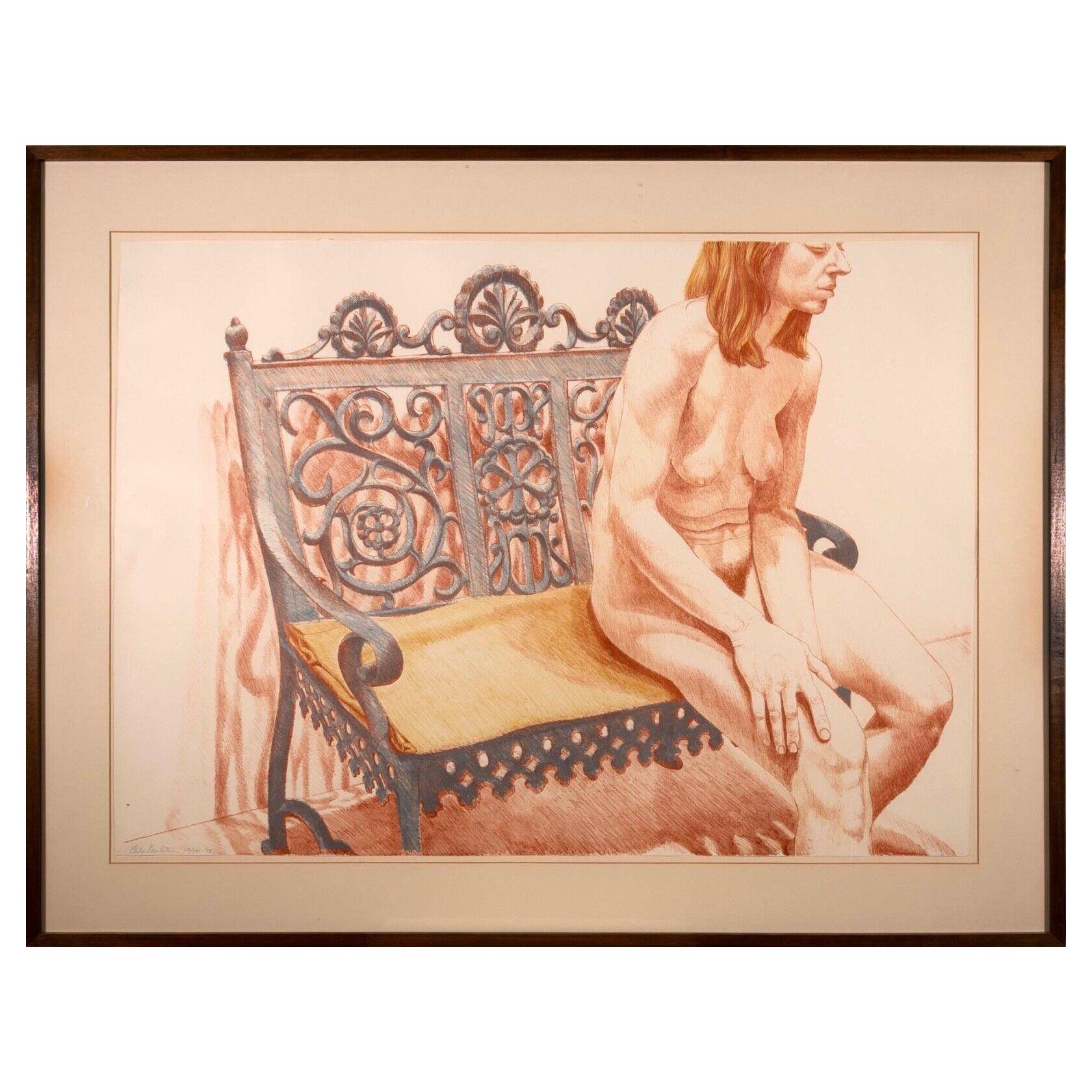 Philip Pearlstein Girl on Bench Signed Lithograph on Paper 28/75 Framed 1974 For Sale