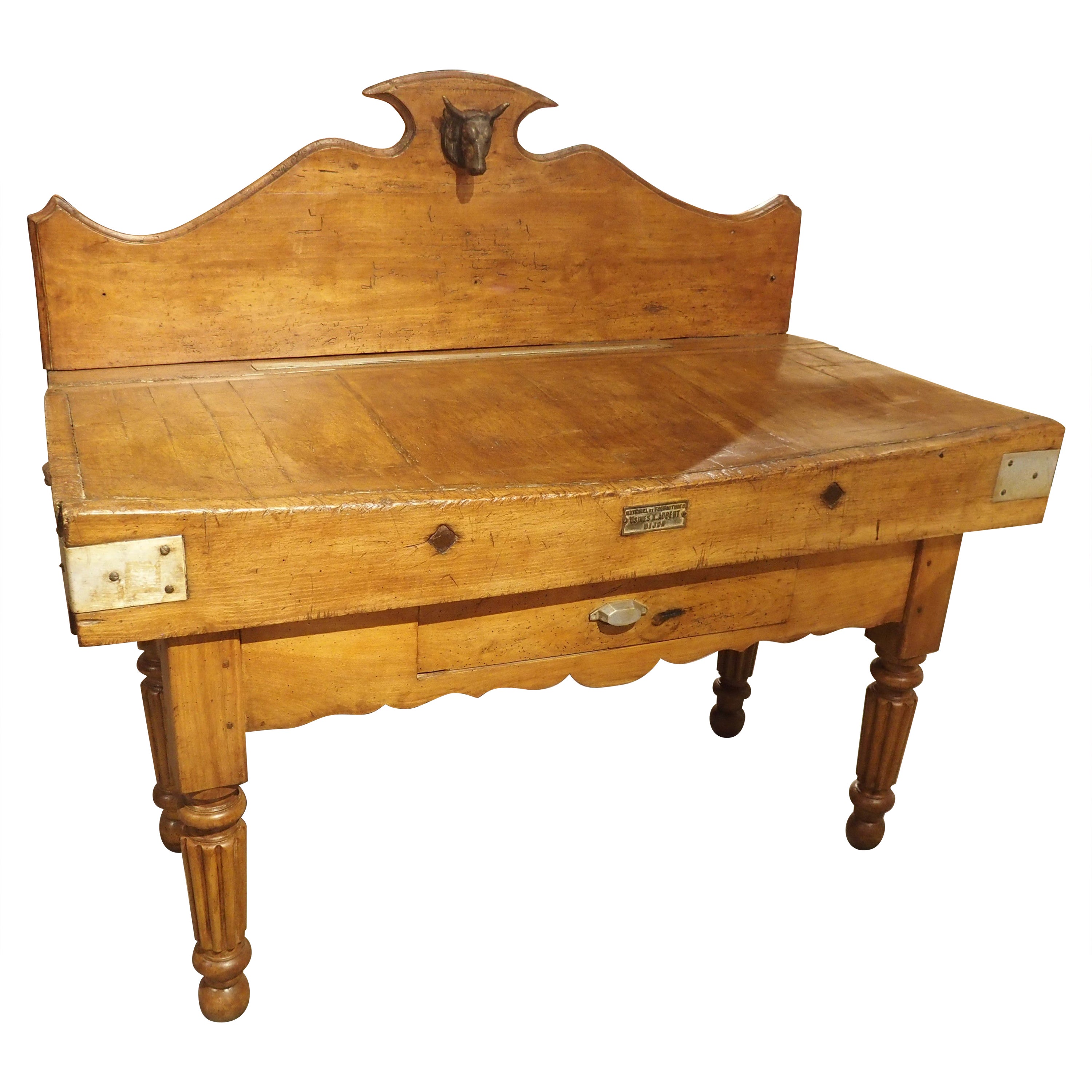 Antique Butcher Block Table from Dijon, France, Circa 1890 For Sale