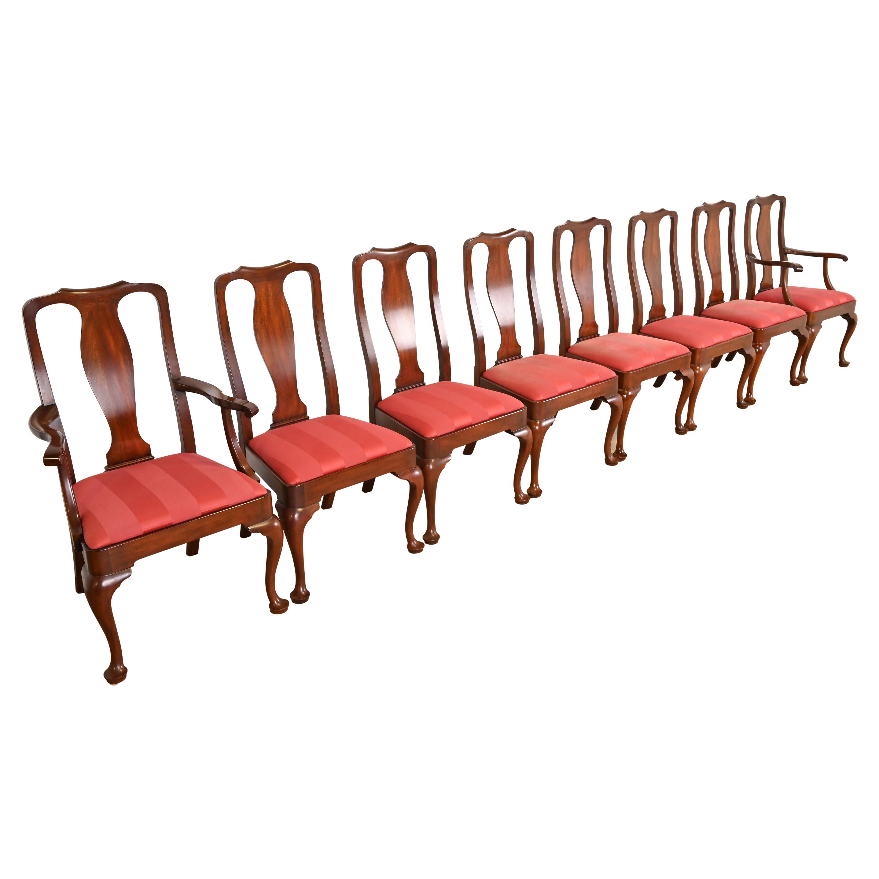 Juego de ocho sillas de comedor de caoba maciza Queen Anne, Henkel Harris