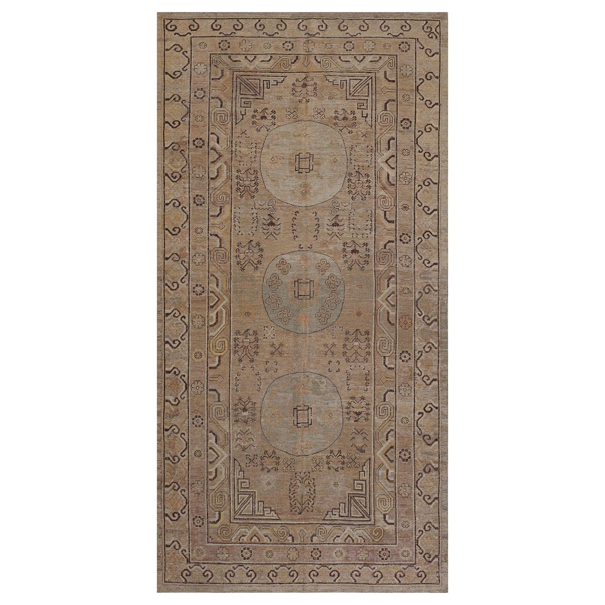 Antique Hand-woven Wool Khotan Rug For Sale