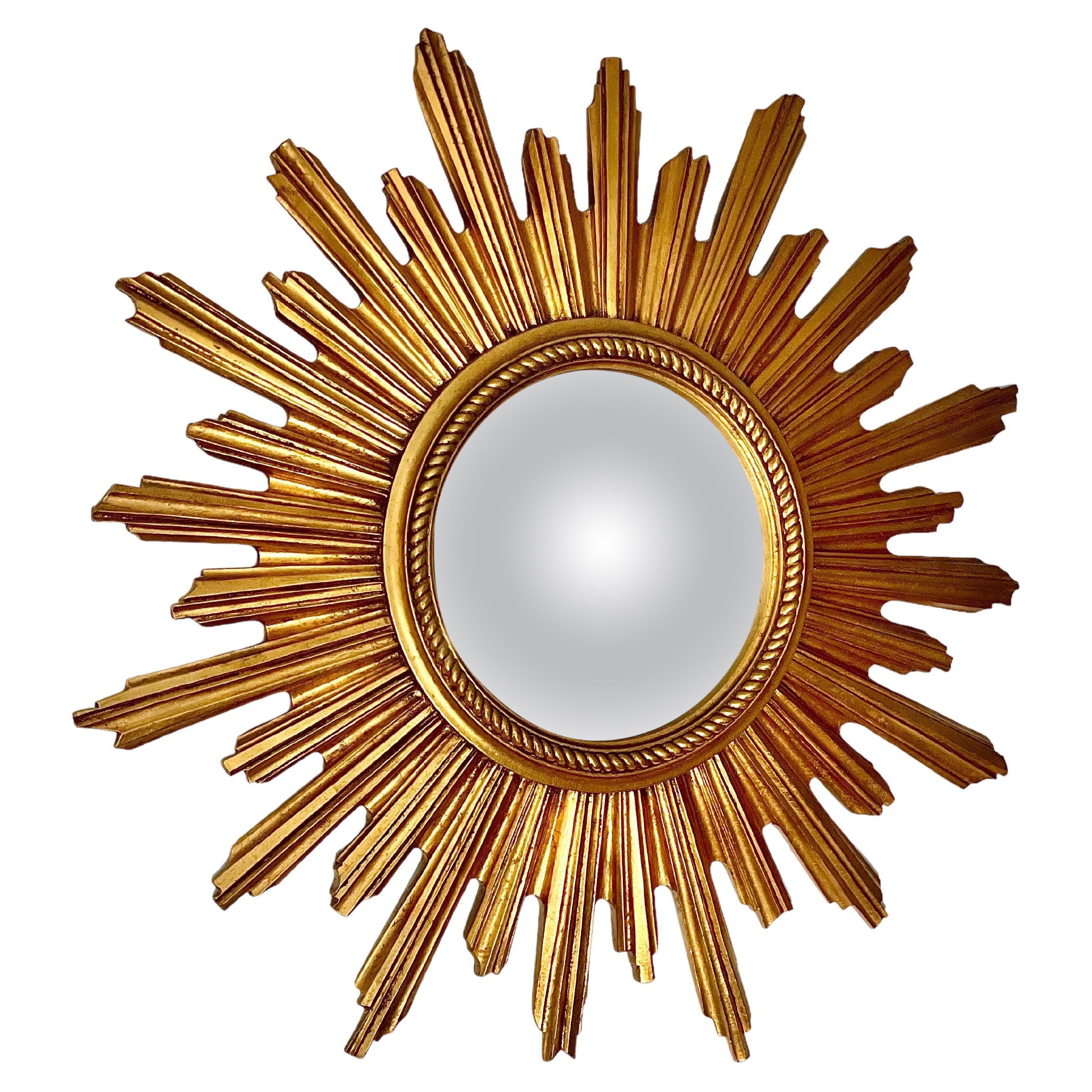 Vintage Sunburst Wall Mirror with Convex Plate For Sale