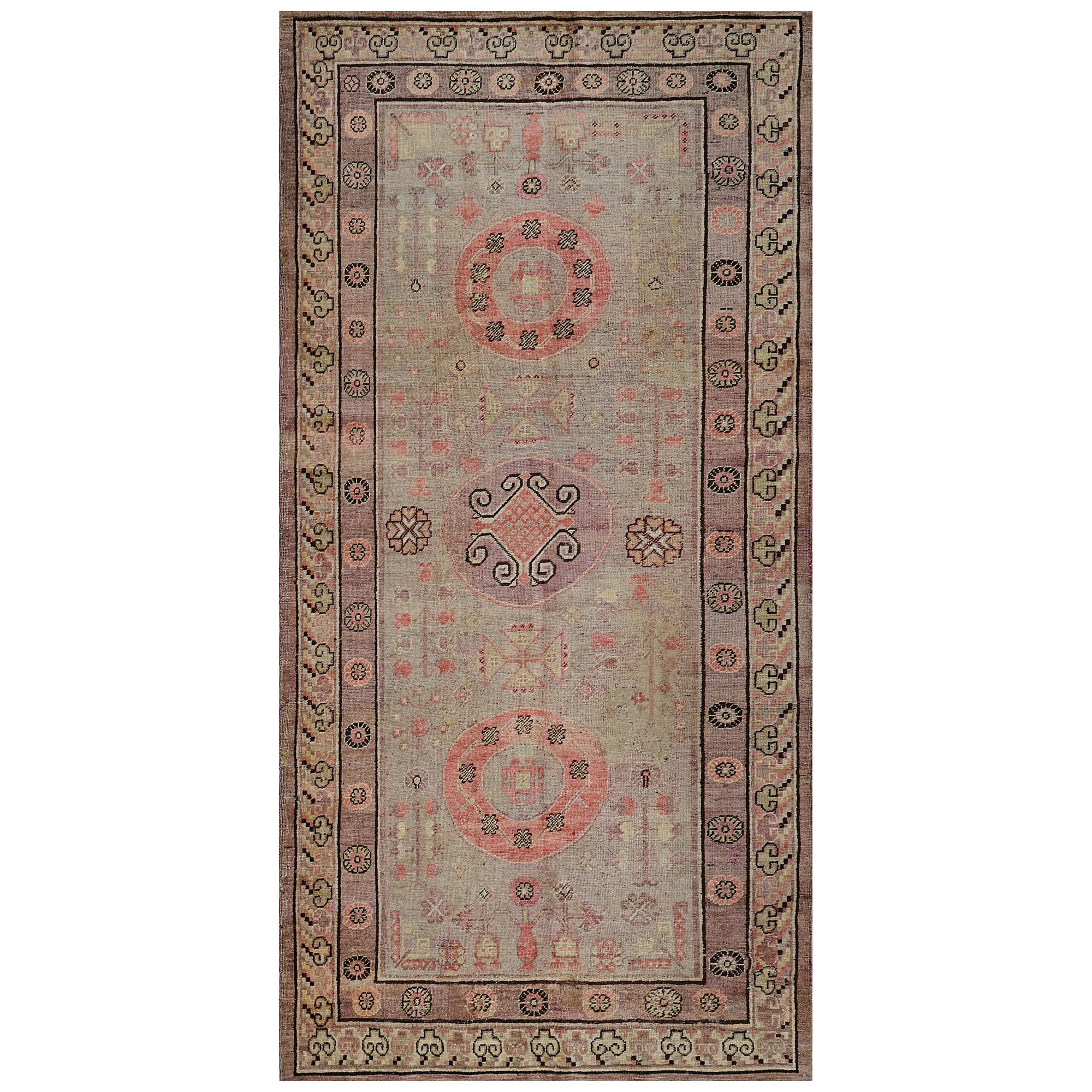 Hand-Woven Antique Wool Khotan Rug For Sale