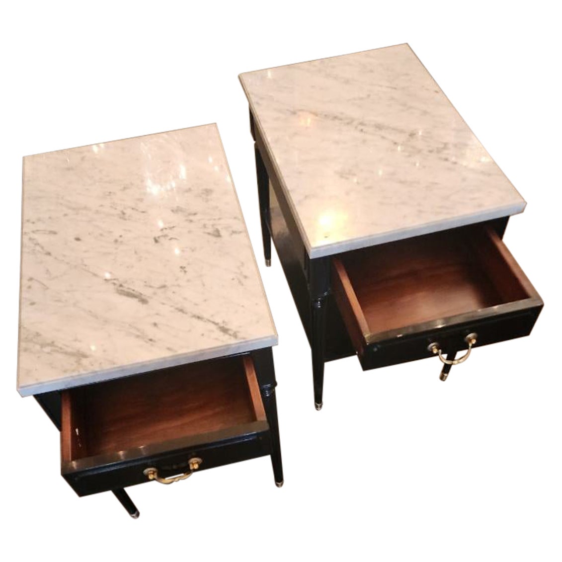 Pair Of Ebonized Marble Top Tables  For Sale