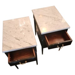 Retro Pair Of Ebonized Marble Top Tables 