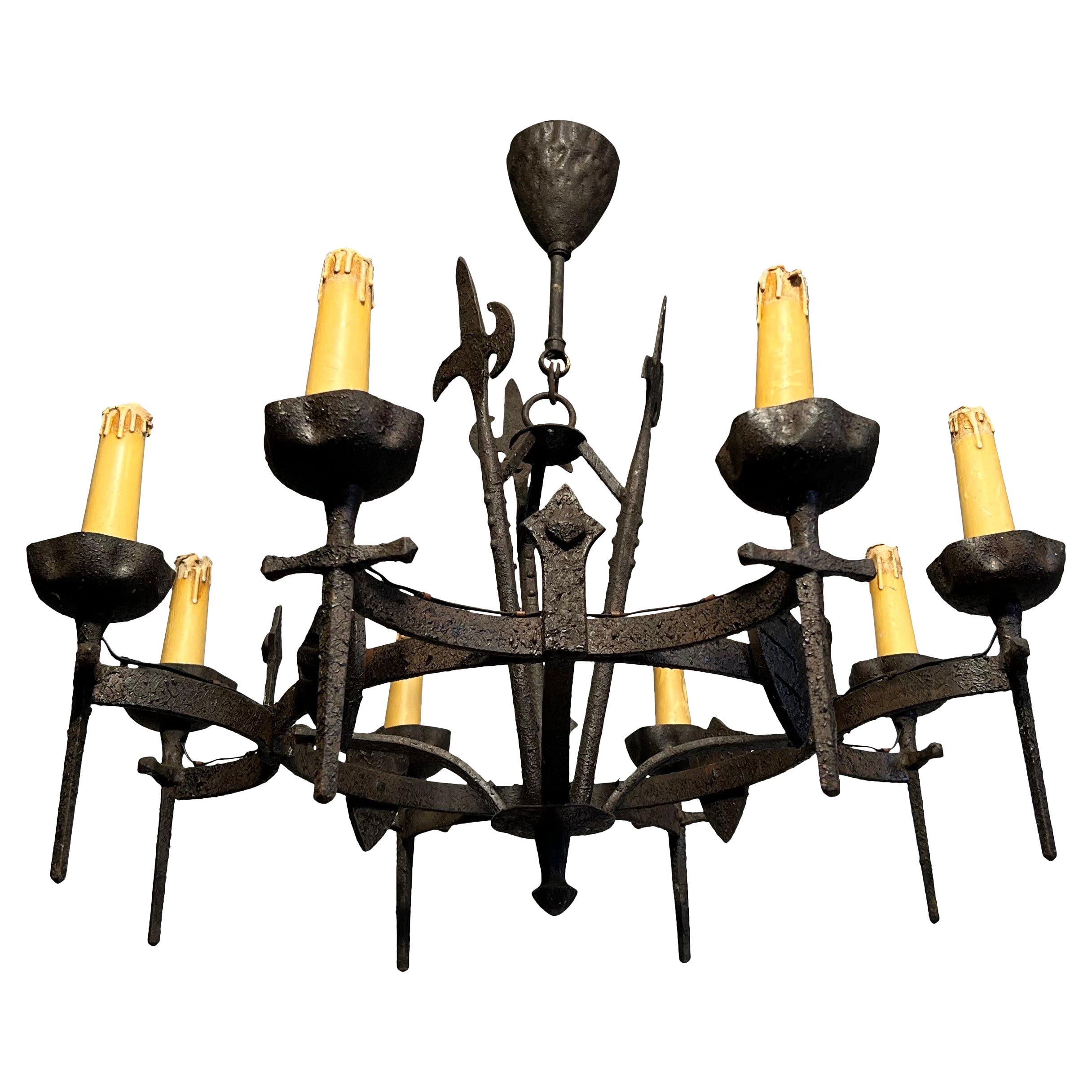Wrought Iron Chandelier in the Gothic Style. Circa 1950 For Sale