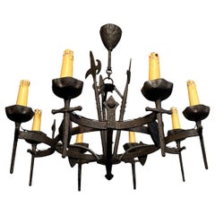 Vintage Wrought Iron Chandelier in the Gothic Style. Circa 1950