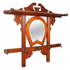 Antique Cheltenham Mirror, English, Oak, Hallway Rack, Cloak Hooks, Edwardian