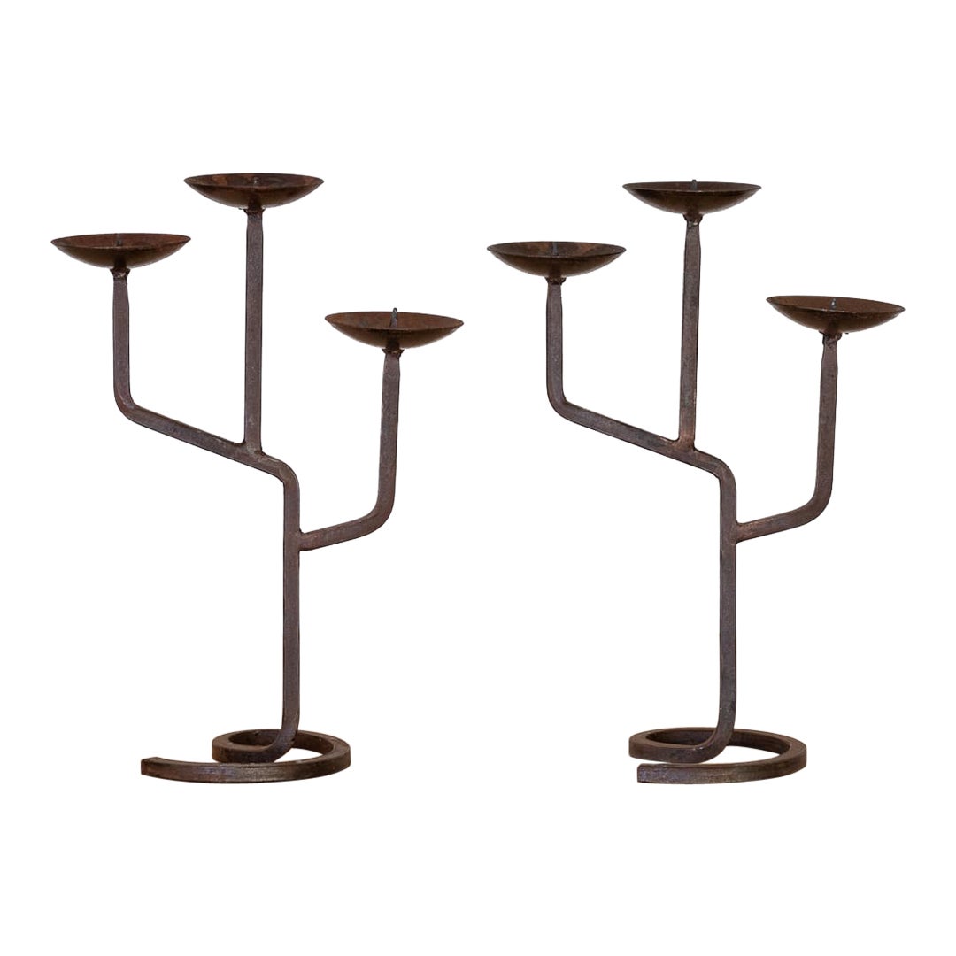 Pair of Brutalist French Candelabras