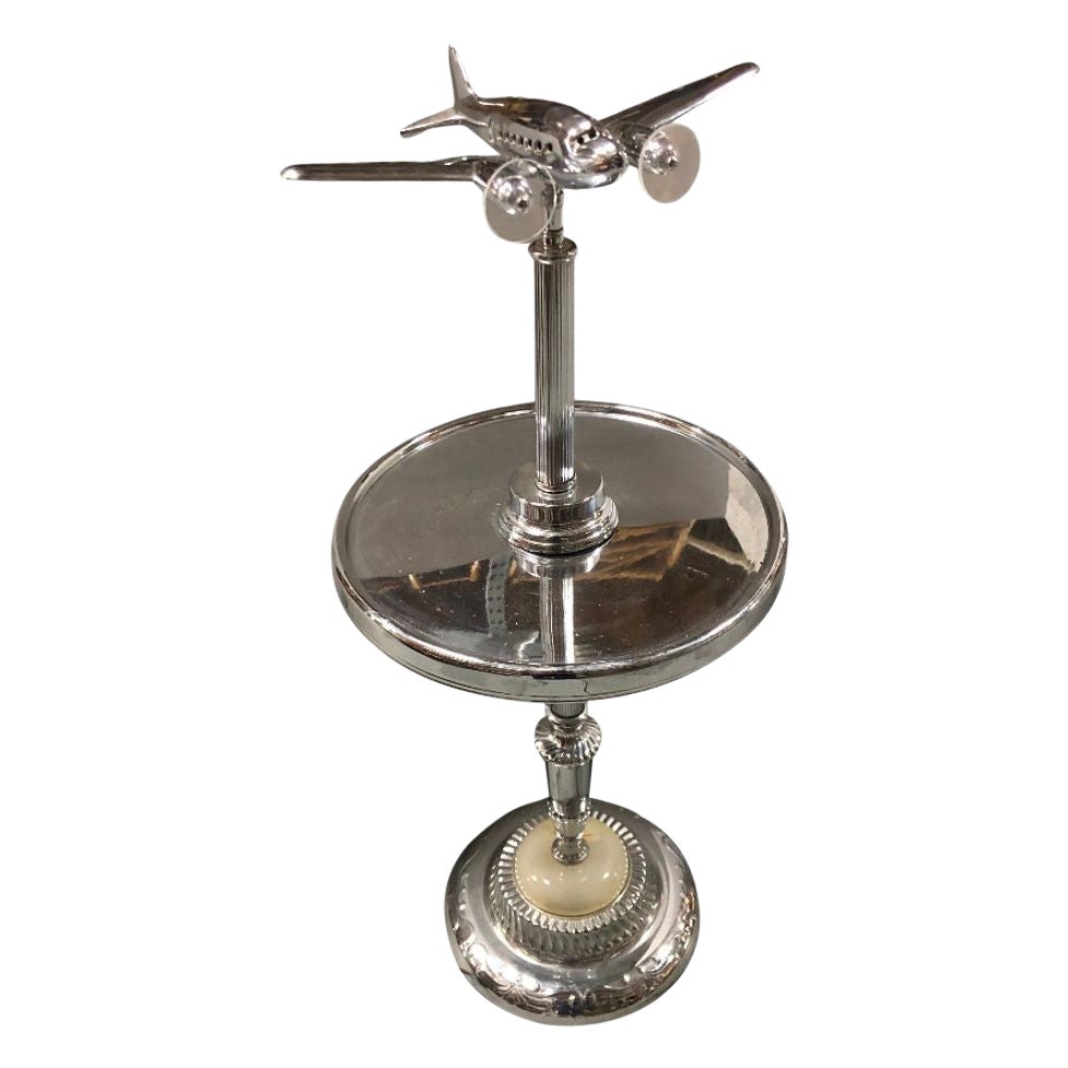 Art Deco Lighted Ashtray Stand with Chrome Airplane For Sale