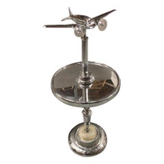 Art Deco Lighted Ashtray Stand with Chrome Airplane